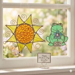 Vintage 90s Window Suncatcher Set – "Grandma" Frog & Amber Sun